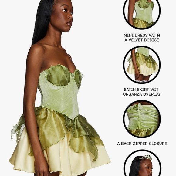 Dolls Kill Green Enchanting Princess Costume - Satin Velvet Dress with Tiara by - Picture 2 of 5